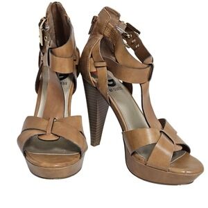G by GUESS Sandals Womens 6 Brown Platform High Heel Strappy Caged Gladiator Tan